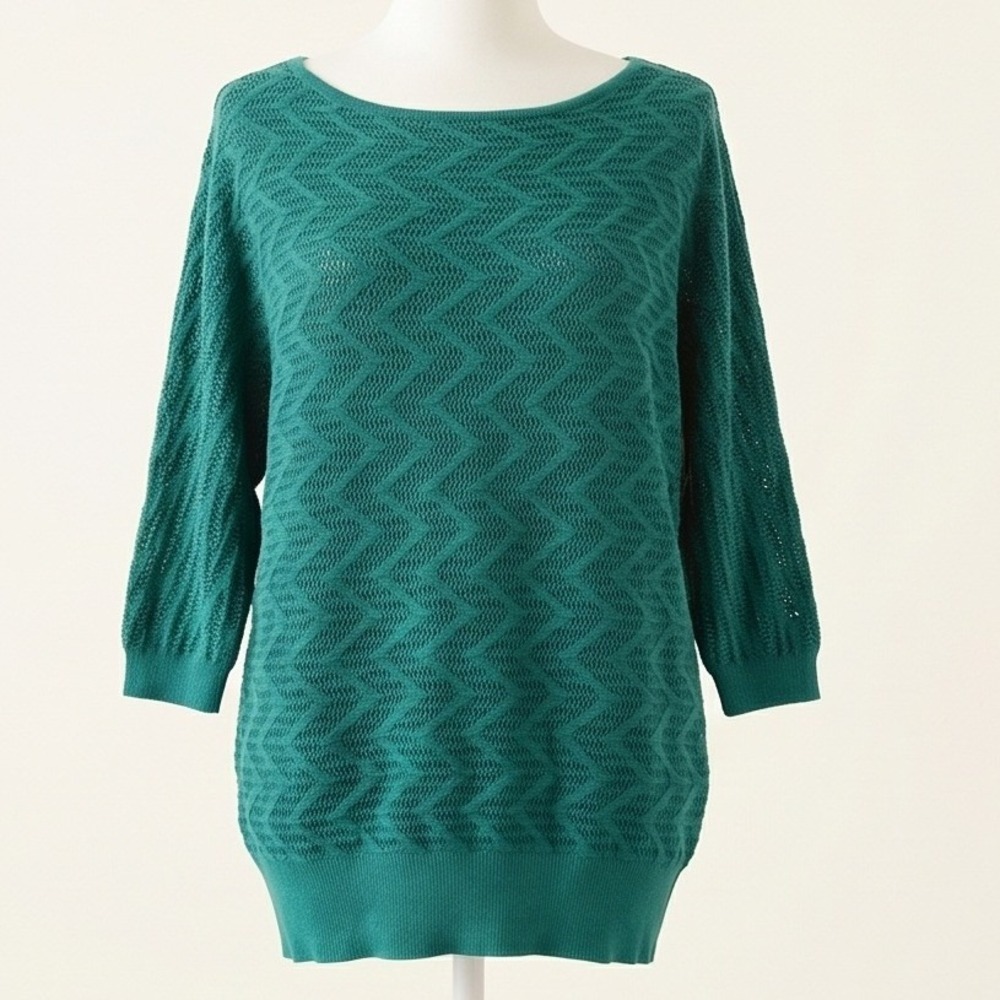 Dana Buchman L Green Chevron Knit Boatneck Dolman Sweater Large NWT